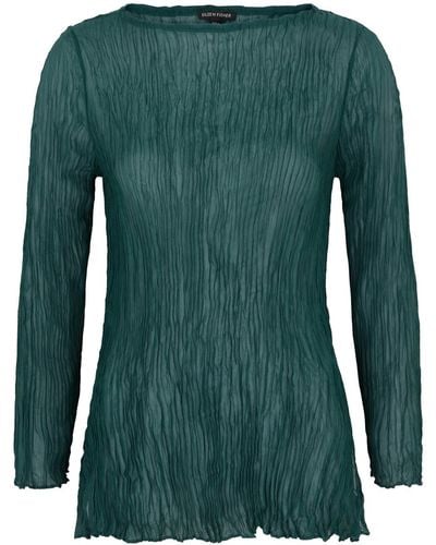 Eileen Fisher Plissé Silk Top - Green