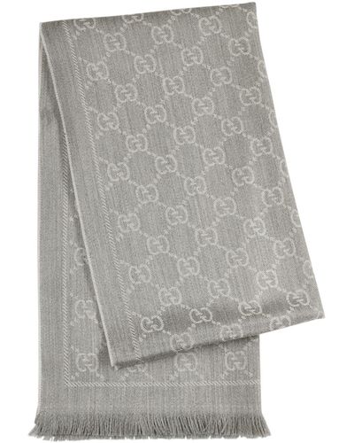 Gucci Sten gg-jacquard Wool Scarf - Grey
