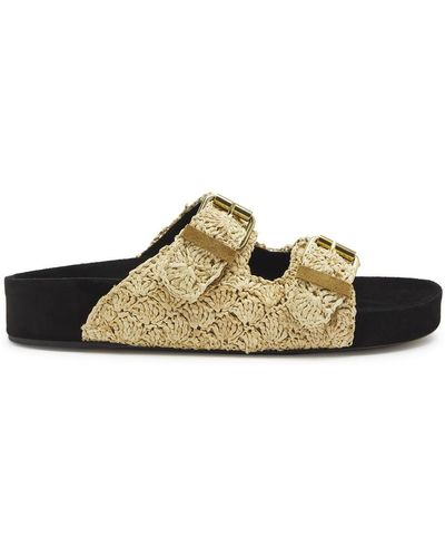 Isabel Marant Lennyo Raffia And Suede Sliders - Natural