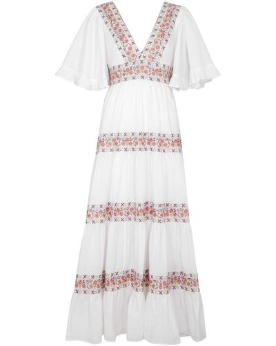 byTiMo Floral-embroidered Cotton-blend Maxi Dress - White