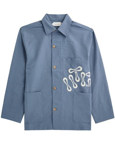 Honor The Gift Embroidered Seersucker Jacket - Blue