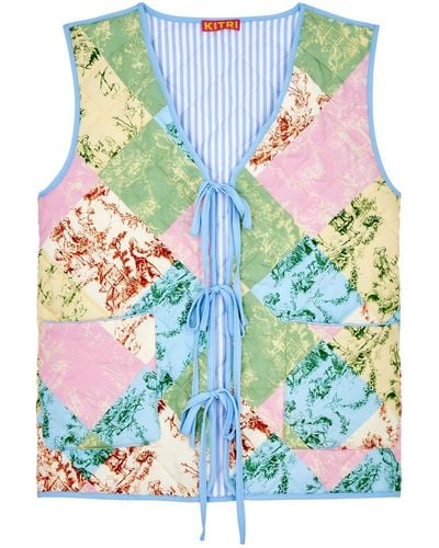 Kitri Gladys Reversible Quilted Printed Gilet - Green