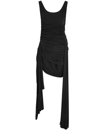 Mugler Draped Stretch-Jersey Mini Dress - Black