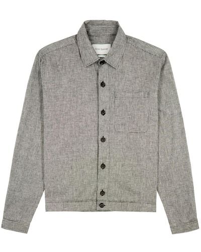 Oliver Spencer Milford Houndstooth Linen-blend Jacket - Grey