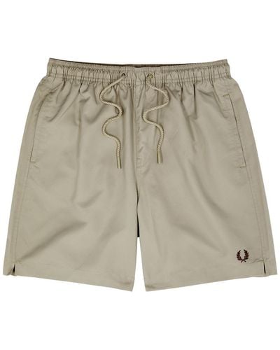 Fred Perry Logo-Embroidered Shell Swim Shorts - Grey