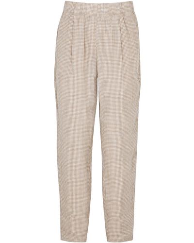 Eileen Fisher Sand Gingham Linen Trousers - Natural