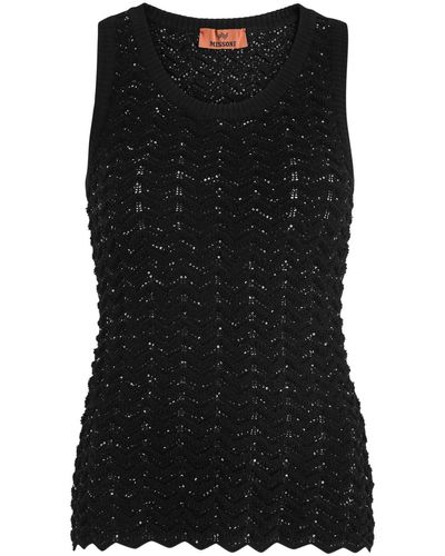Missoni Zigzag Sequin-Embellished Knitted Tank - Black