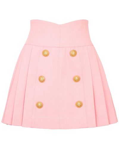 Balmain Pleated Denim Mini Skirt - Pink