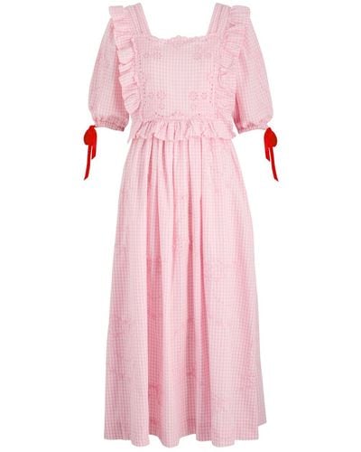 Damson Madder Rhea Gingham Cotton Midi Dress - Pink