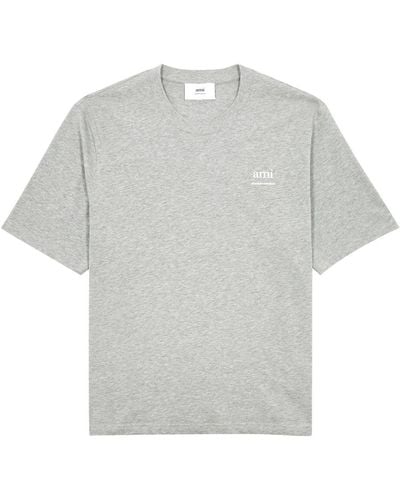 Ami Paris Logo-Print Cotton T-Shirt - Grey