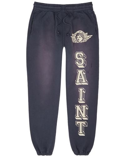 Saint Michael Saint Mxxxxxx Angel Of Death Logo Cotton Sweatpants - Blue