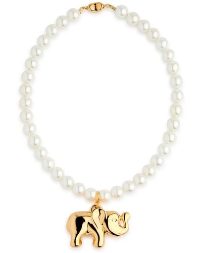 Timeless Pearly Elephant Beaded Necklace - White