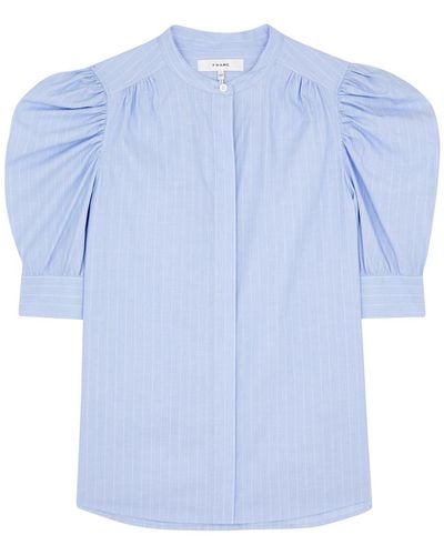 FRAME Striped Puff-Sleeve Cotton Shirt - Blue