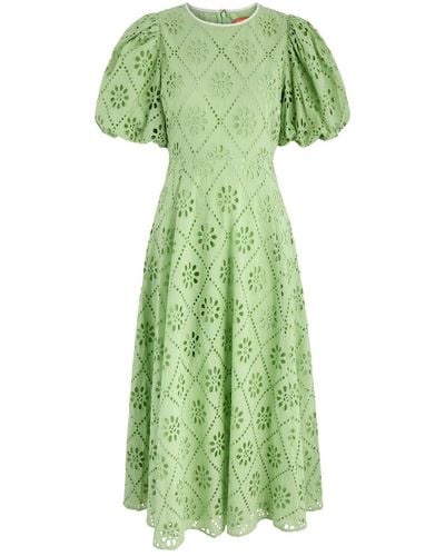 Kitri Chiara Broderie Anglaise Cotton Midi Dress - Green