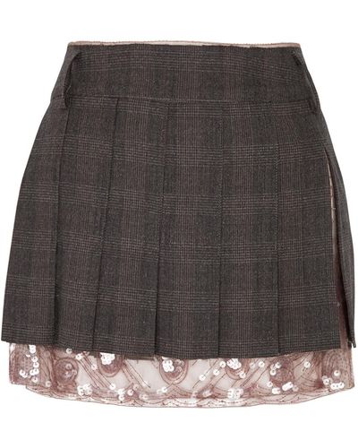 16Arlington Brone Layered Pleated Wool Mini Skirt - Grey