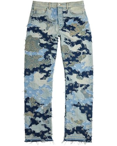 Amiri Patchwork Camouflage Straight-leg Jeans - Blue