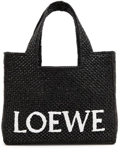 Loewe Logo Small Raffia Tote - Black