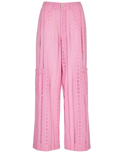 Damson Madder Vacation Rafe Broderie Anglaise Cotton Pants - Pink