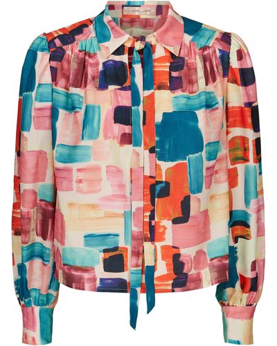 Traffic People Maisie Pussy Bow Blouse In Multicoloured - Blue
