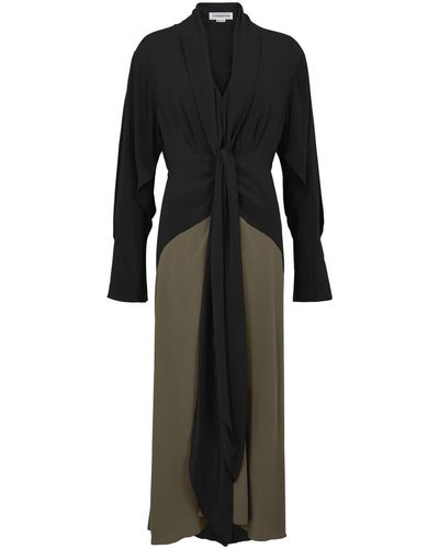 Victoria Beckham Colourblocked Silk-satin Maxi Dress - Black