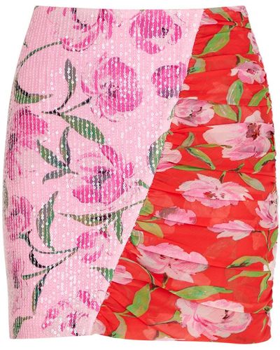 ROTATE SUNDAY Rotate Birger Christensen Floral-Print Stretch-Tulle Mini Skirt - Red