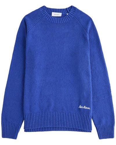 Les Deux Brad Logo-Embroidered Cotton-Blend Sweater - Blue