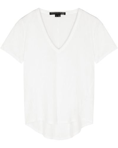 Veronica Beard Top Cindy Ss Veck T-Shirt - White
