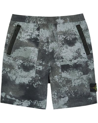 Stone Island Camouflage-Print Logo Nylon Shorts - Grey