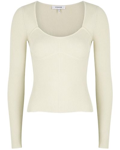 FRAME Ivory Ribbed-knit Top - Multicolour