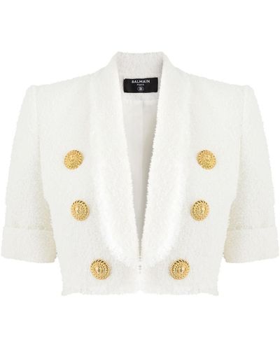 Balmain Cropped Bouclé Tweed Jacket - White