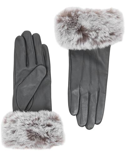 Dents Sarah Faux Fur-trimmed Leather Gloves - Gray