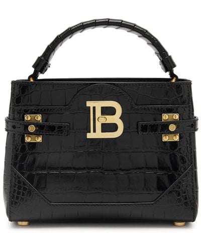 Balmain B-buzz Crocodile-effect Leather Top Handle Bag - Black