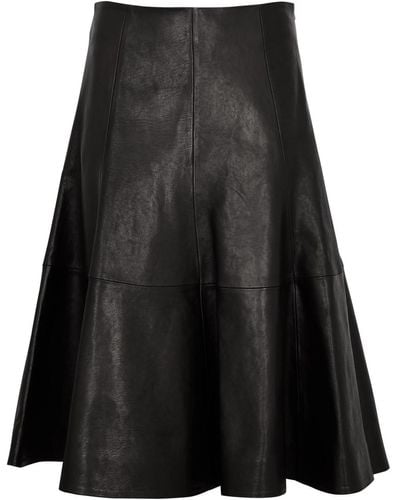 Khaite Lennox Leather Midi Skirt - Black