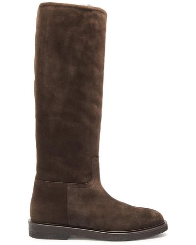 LEGRES Riding Suede Knee-high Boots - Brown