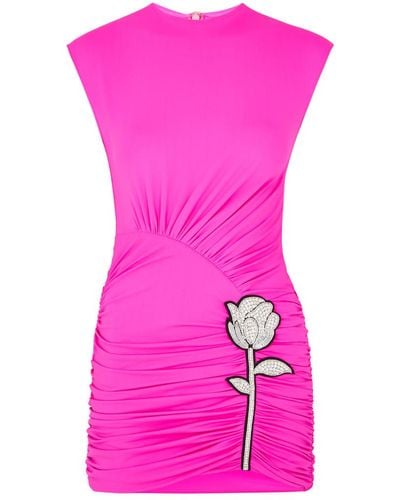 David Koma Rose-Embellished Stretch-Jersey Mini Dress - Pink