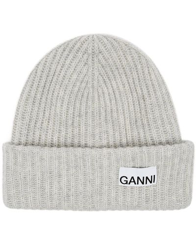 Ganni Ribbed Wool-blend Beanie - Gray