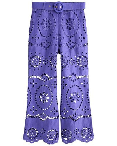 Zimmermann Pop Embroidered Linen Trousers - Blue