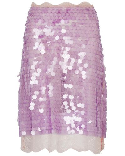 Siedres Helena Paillette-Embellished Lace Midi Skirt - Purple