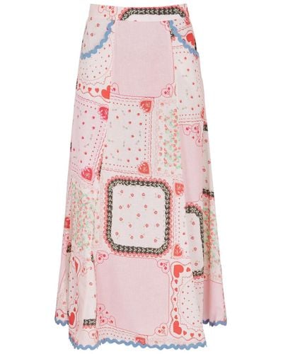 Damson Madder Hyan Printed Cotton-Blend Midi Skirt - Pink