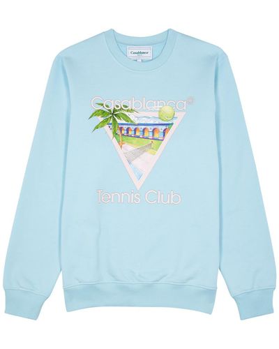 Casablancabrand Tennis Club Icon Printed Cotton Sweatshirt - Blue