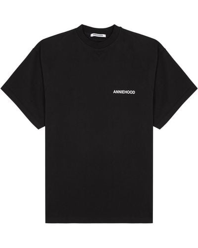 Annie Hood Logo-Print Cotton T-Shirt - Black