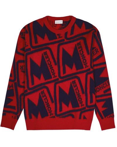 Moncler Logo-intarsia Wool Jumper, Jumper, And Navy, Wool - Red