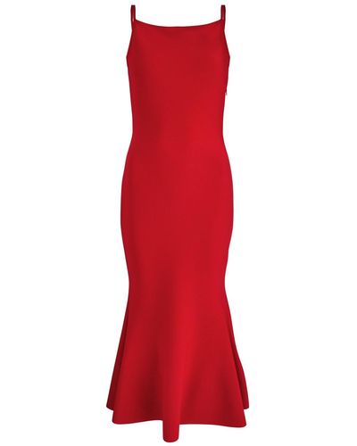 Alexander McQueen Stretch-Knit Peplum Midi Dress - Red