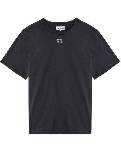 Ganni Logo-Embellished Cotton T-Shirt - Black