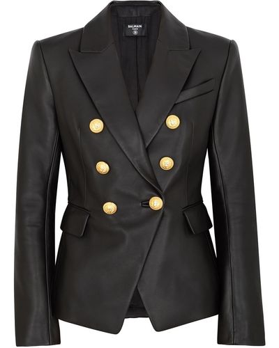 Balmain Double-breasted Leather Blazer Blazer And Suits - Black