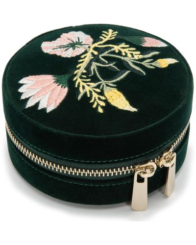 Wolf Zoe Forest Green Floral Round Jewellery Box