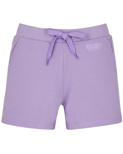Moschino Logo-trimmed Stretch-cotton Shorts - Purple