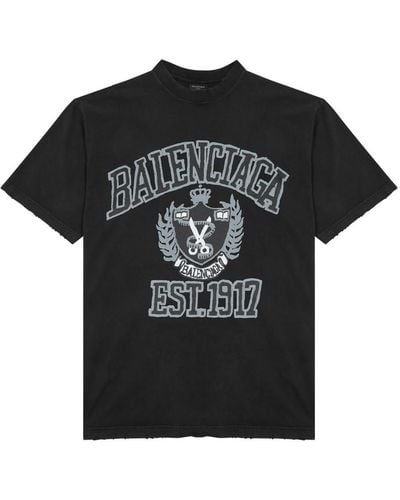 Balenciaga Diy University Printed Cotton T-Shirt - Black