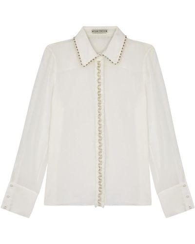 Alice + Olivia Willa Embellished Silk-Chiffon Shirt - White