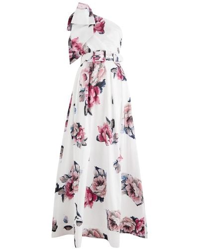 Rebecca Vallance Aveline Floral-Print Taffeta Gown - White